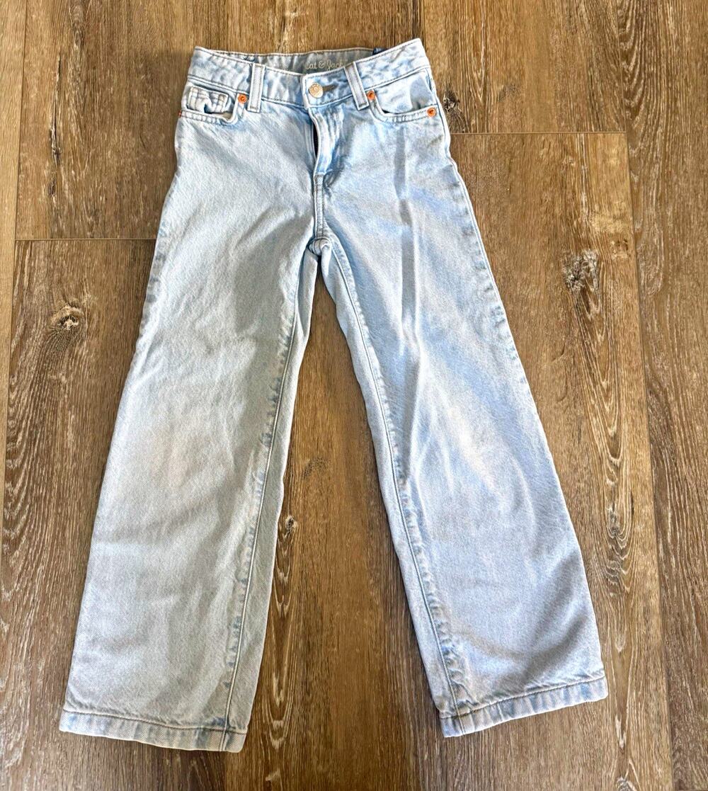 Cat & Jack Boys Light Wash Wide-Leg Denim Jeans 7 Slim, Adjustable Waist